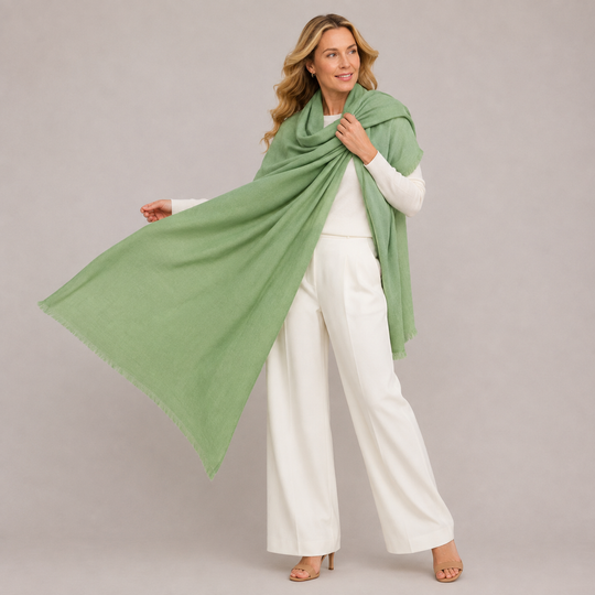 Spring Sage Julian 100% Ultra fine cashmere oversized scarf/ wrap/ shawl