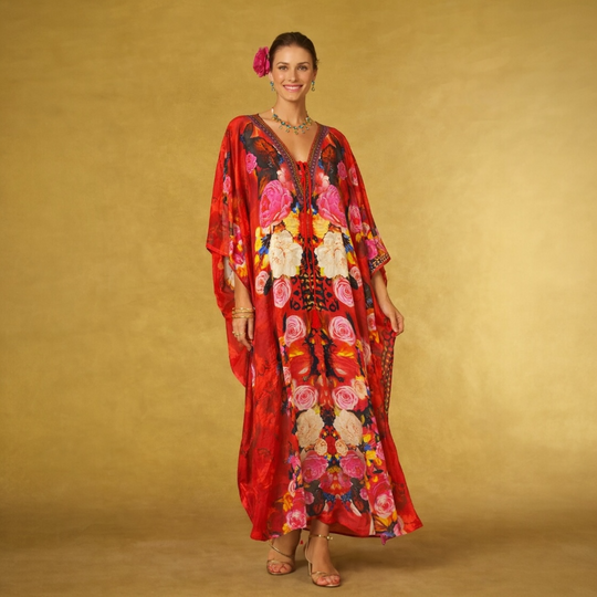Coco Bella Silk Red Milano kaftan Sizes Available AU 12-28