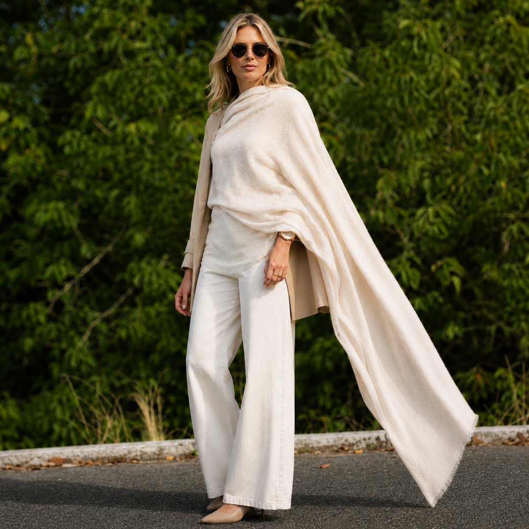 Natural Ivory Julian 100% Ultra fine cashmere oversized scarf/ wrap/ shawl