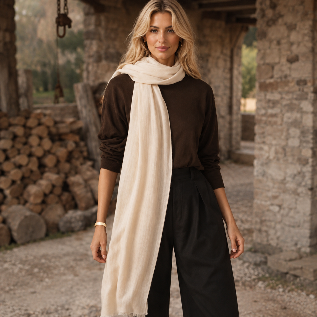 Natural Ivory Julian 100% Ultra fine cashmere oversized scarf/ wrap/ shawl