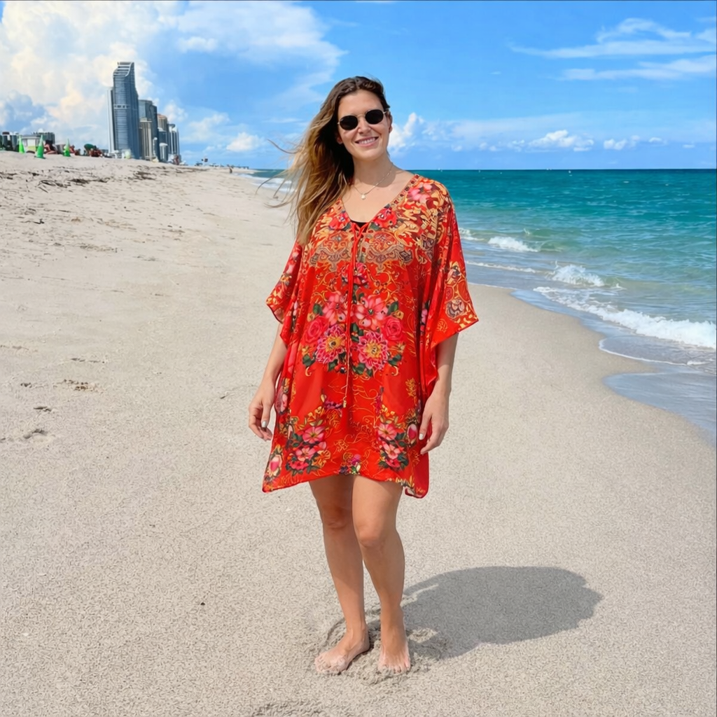 Maya Embellished Short Kaftan Tunic Top One Size 10 to 22