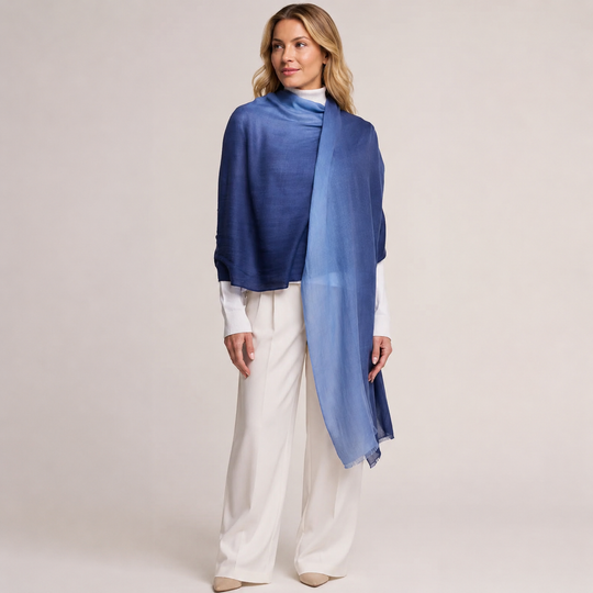 Julian 100% Cashmere Ultra fine  oversized scarf/ wrap/ shawl-Gradient Blue