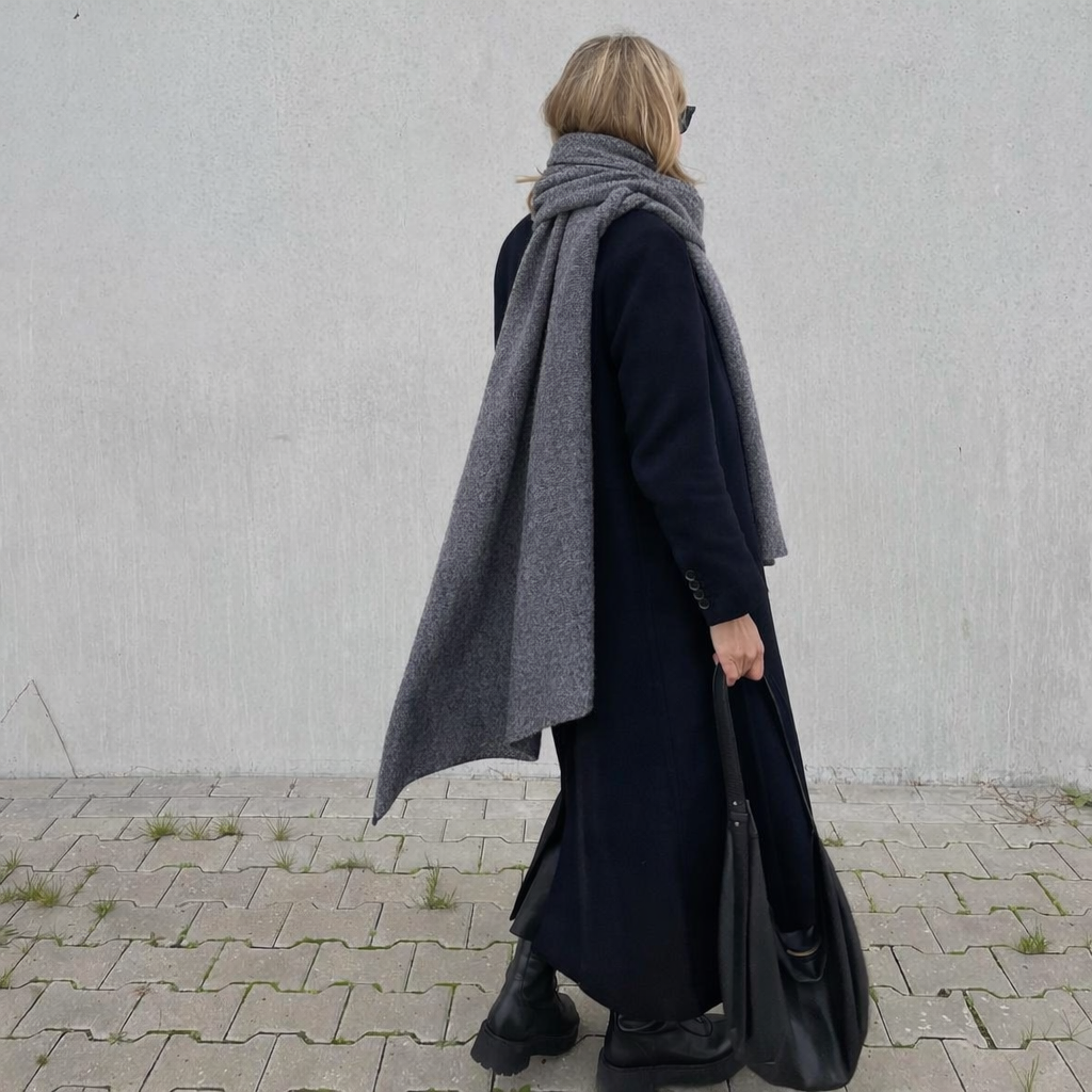 Dark Grey 100% Cashmere 2 ply Julian Travel Wrap/ Scarf