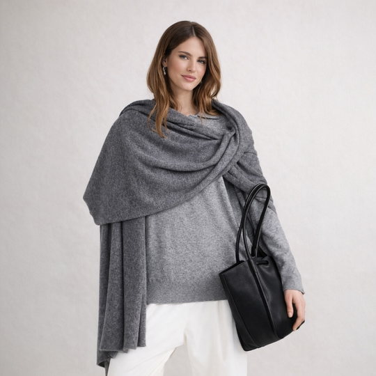 Julian 100% Knitted Cashmere Extra large Travel Wrap/Shawl-Charcoal Grey