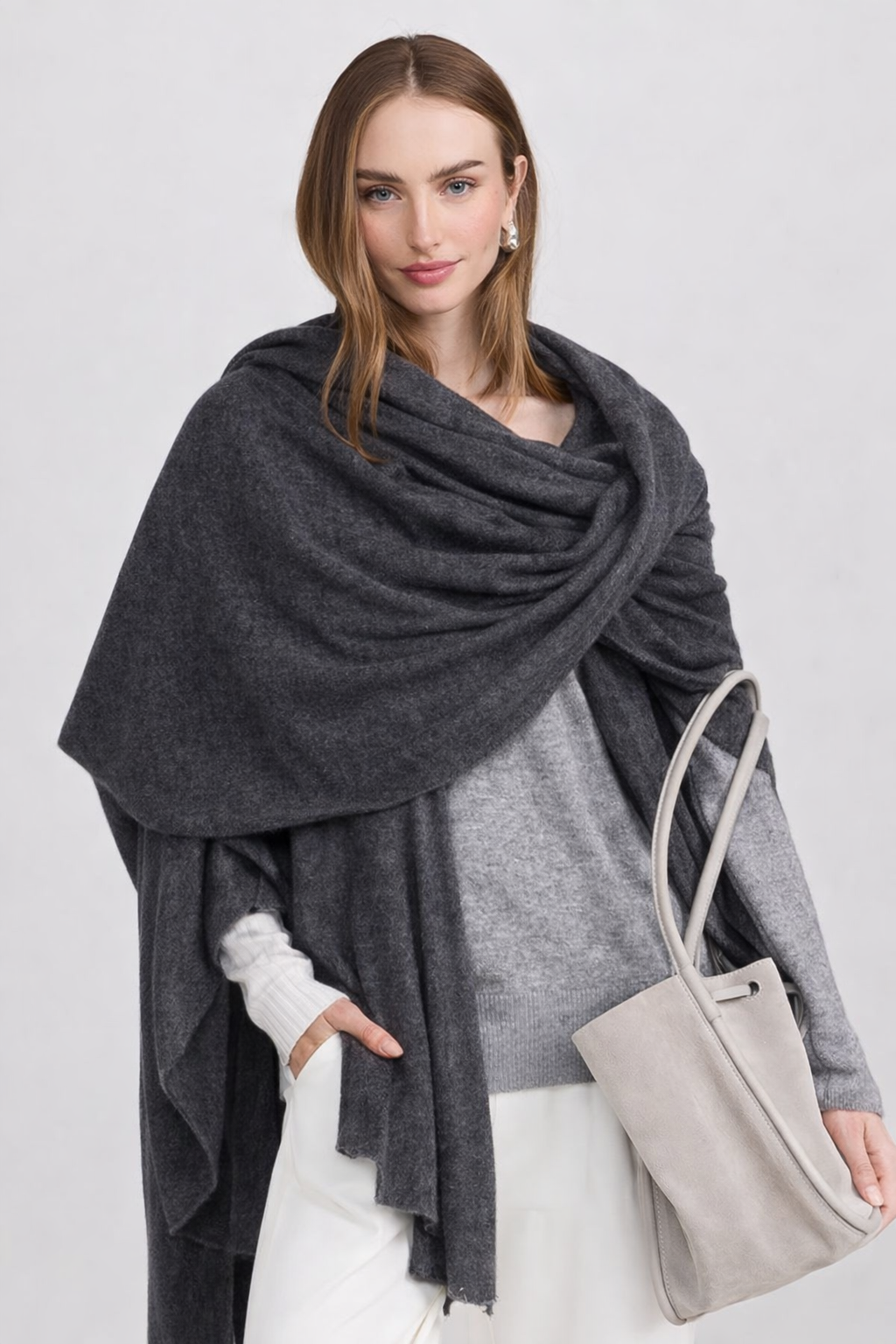Charcoal Grey Julian Oversized Cashmere Hand Woven Travel Wrap