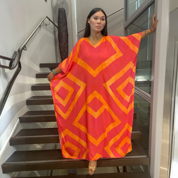Orange De Lux Tropical cotton rayon Kaftan Sizes Available AU 22-32