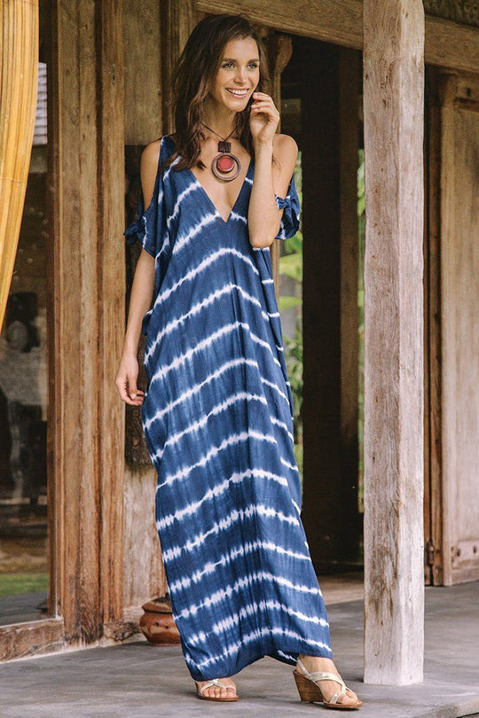 Blue Coco Bella MIDI Cool Rayon Kaftan Cold Shoulder – Summer Dress