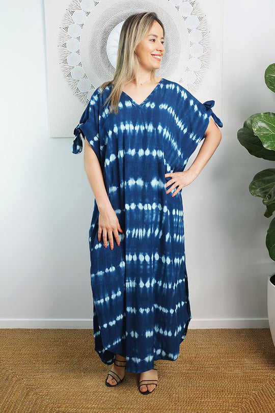 Blue Coco Bella MIDI Cool Rayon Kaftan Cold Shoulder – Summer Dress