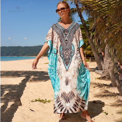 Mia Embellished Kaftan Mid length Sheer Dress