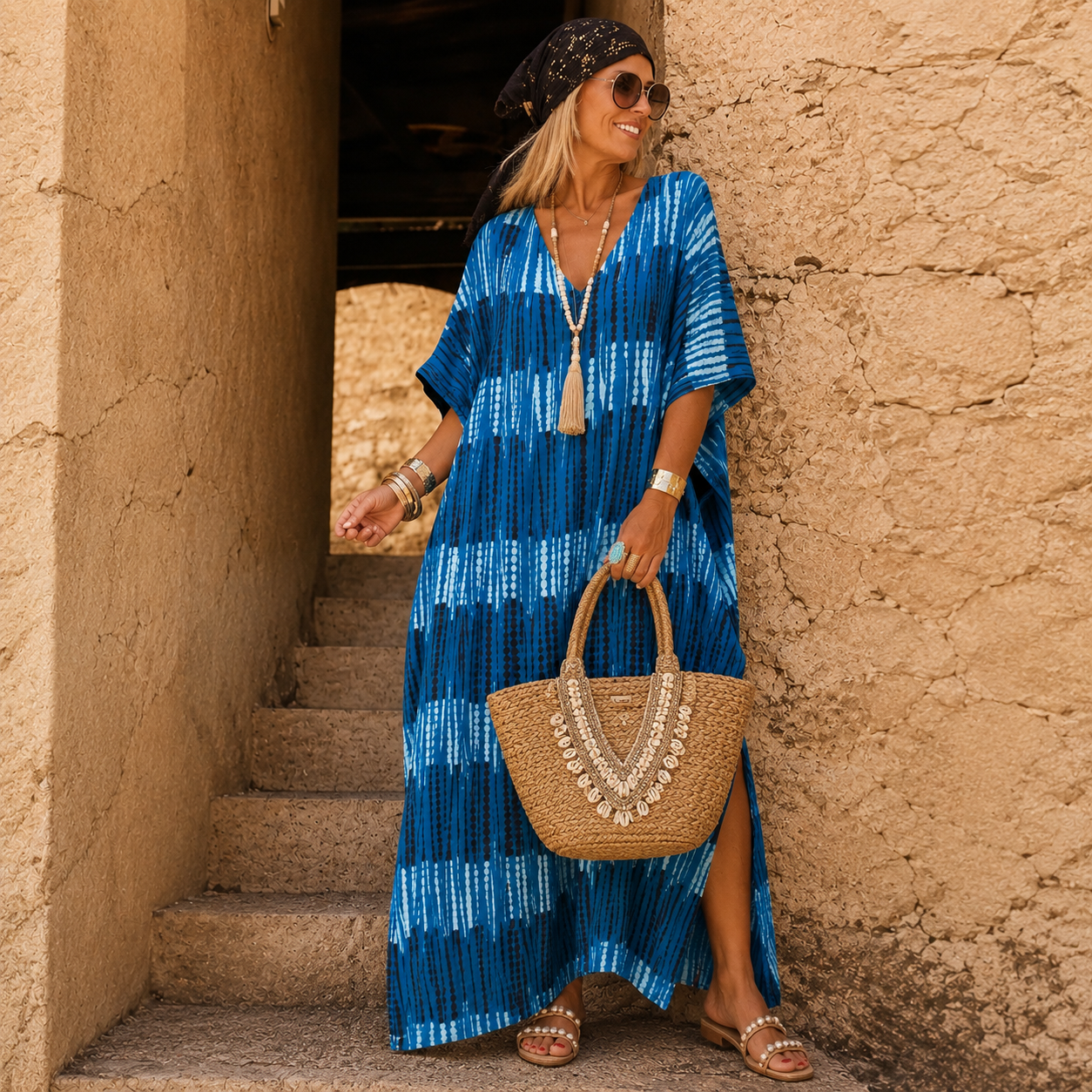 Maya Bliss Boho Tropical kaftan - Sizes Available AU 14-32-    Indigo Drift