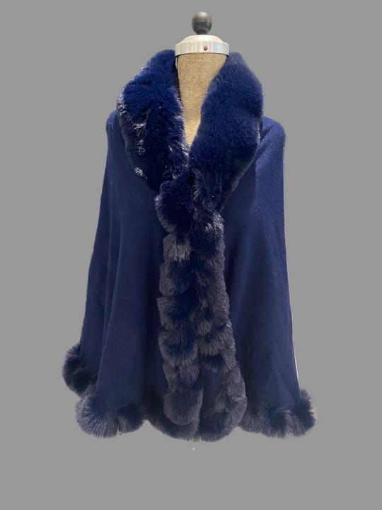 RITZY Luxurious Cape Faux Fur Navy Blue