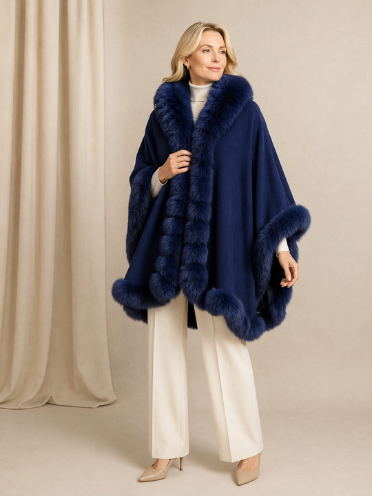RITZY Luxurious Cape Faux Fur Navy Blue