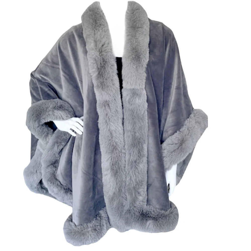 Maya Grey  Luxurious Jumbo Wrap with Faux Fur Trim