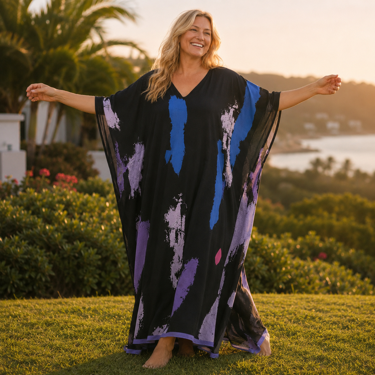 Maya Tropical Breezy Black kaftan - Sizes Available AU 14-32
