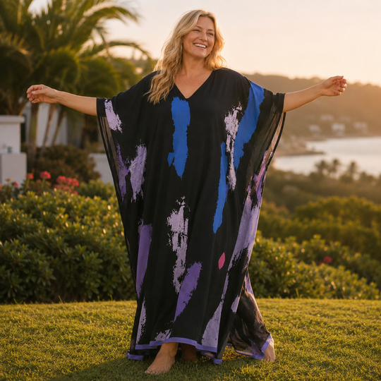 Maya Tropical Breezy Black kaftan - Sizes Available AU 14-32