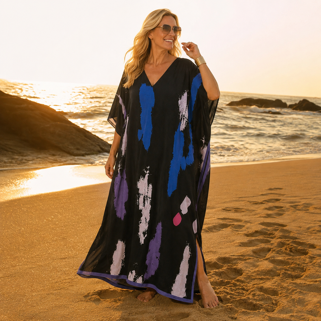 Maya Tropical Breezy Black kaftan - Sizes Available AU 14-32