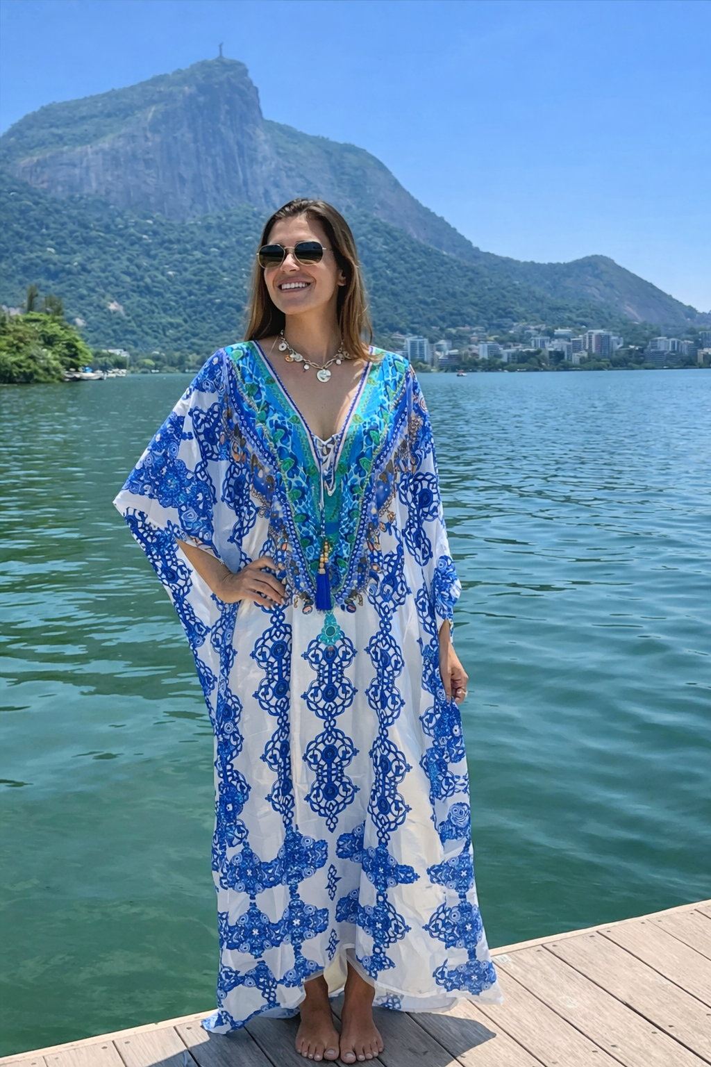 Coco Bella Milano’s White Blue kaftan 12-20