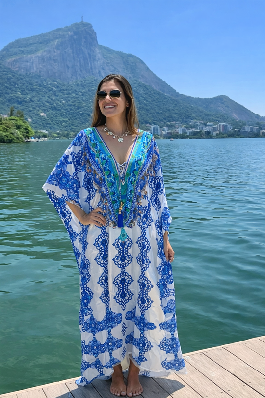 Coco Bella Milano’s White Blue kaftan 12-20