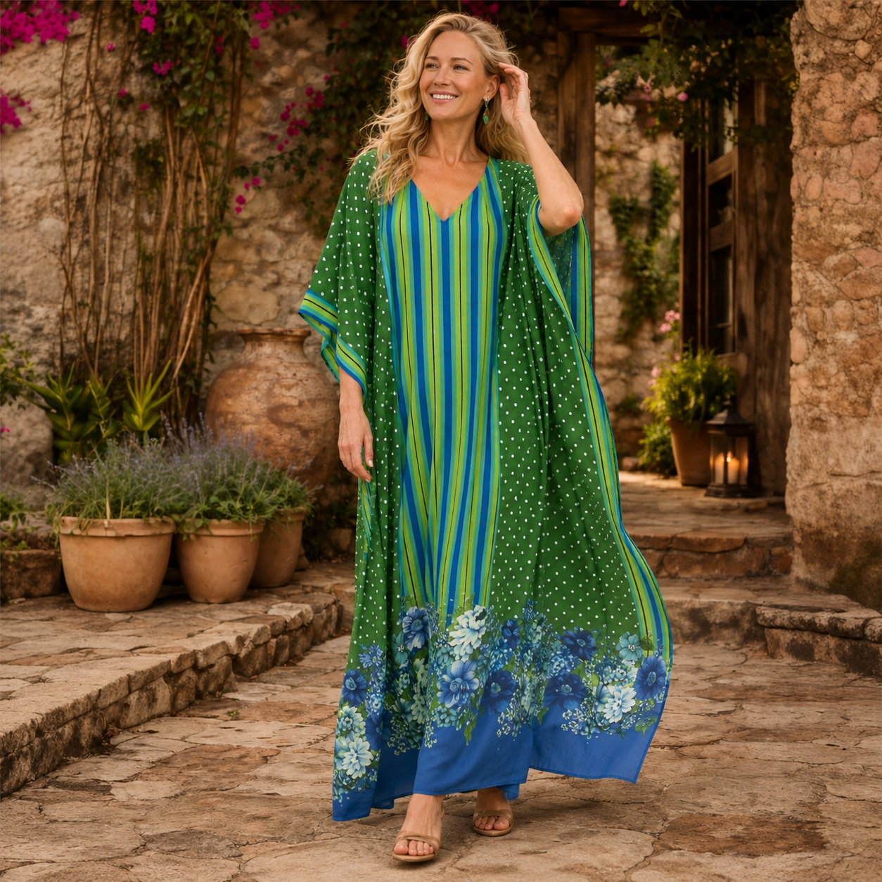Maya Bliss Boho Green Blue kaftan - Sizes Available AU 14-32