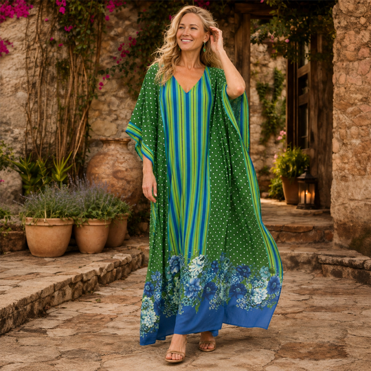 Maya Bliss Boho Green Blue kaftan - Sizes Available AU 14-32
