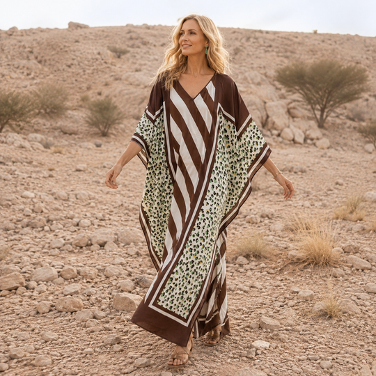 Maya Geo Brown Kaftan Dress - Sizes Available AU 12-32