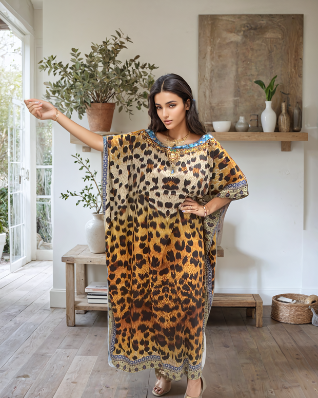 Maya Silk crepe  Animal footprints Kaftan OFSA AU 12-28