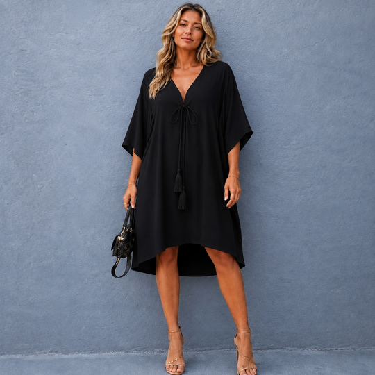Maya Black Front Tie Short Kaftan Top Tunic Sizes Available AU 14-30
