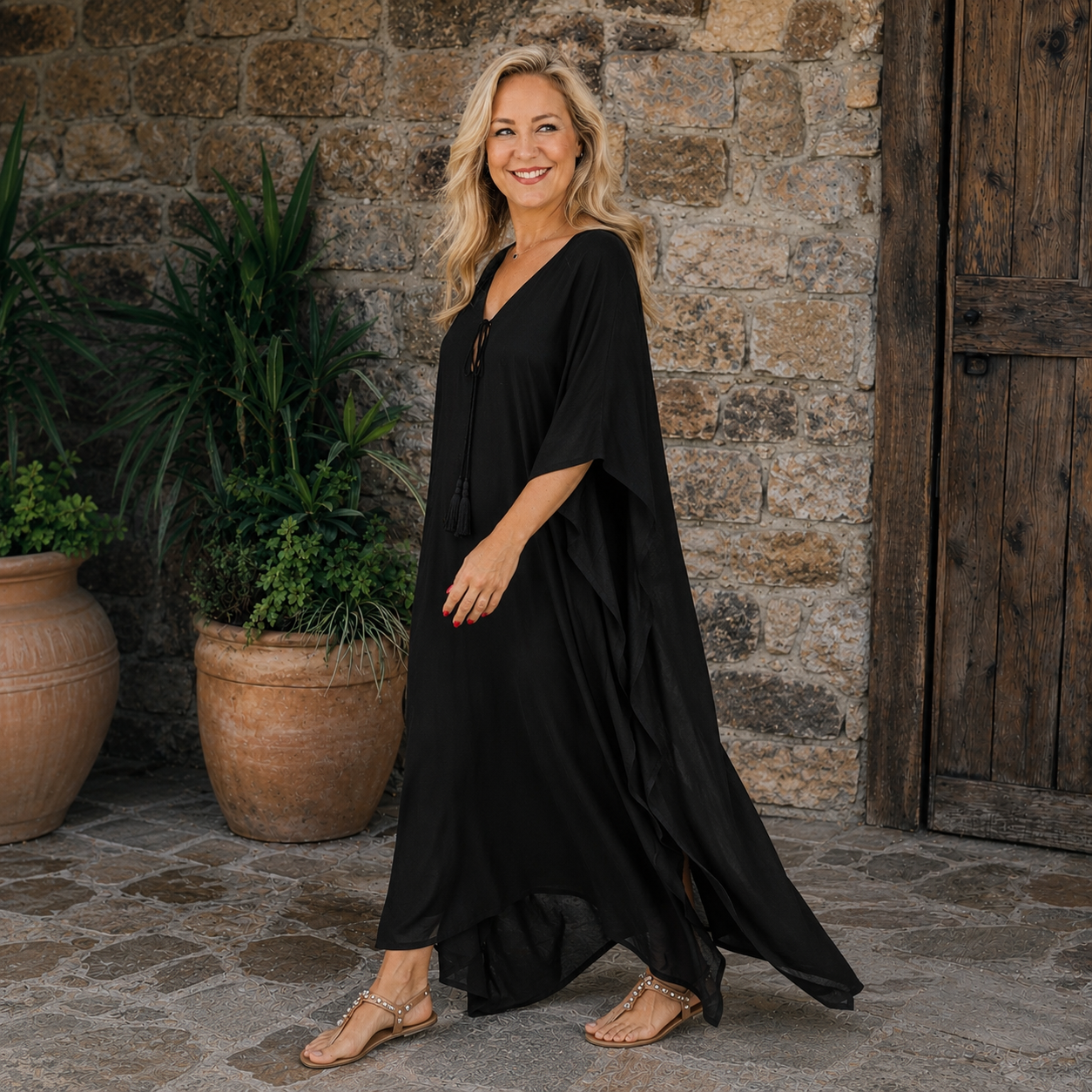Maya Bohemian Black Premium Rayon kaftan - Sizes Available AU 14-32