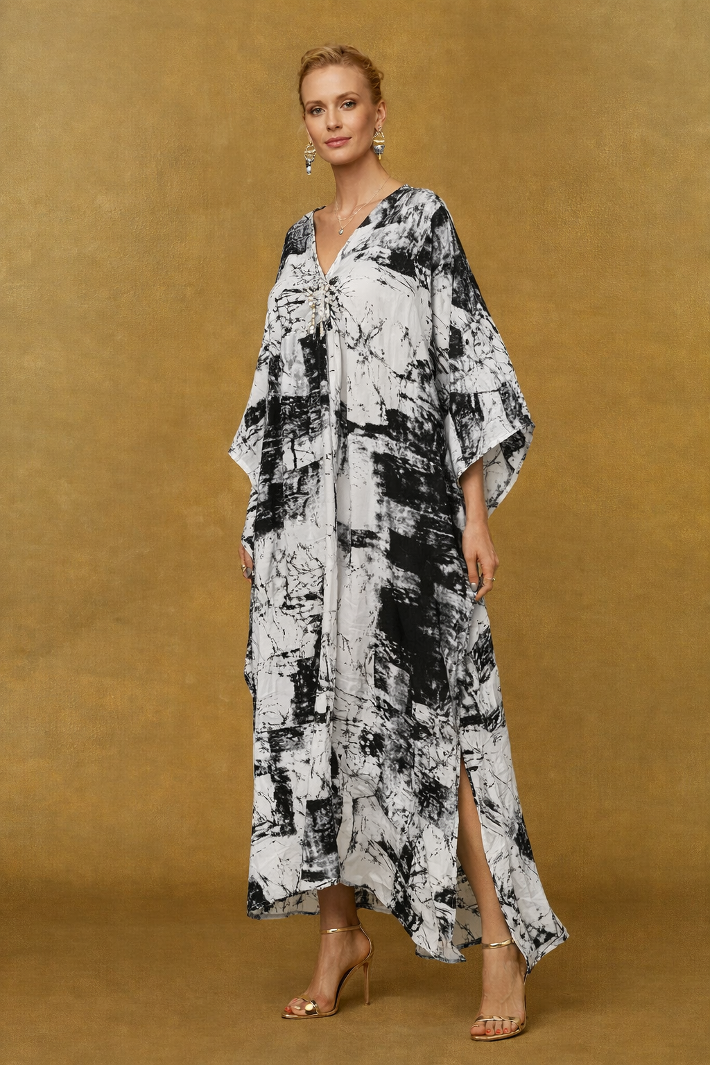 White Tropical Resort Cotton Bamboo Kaftan