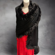 Black Julian 100% Cashmere Shawl Wrap Faux Fur Trim