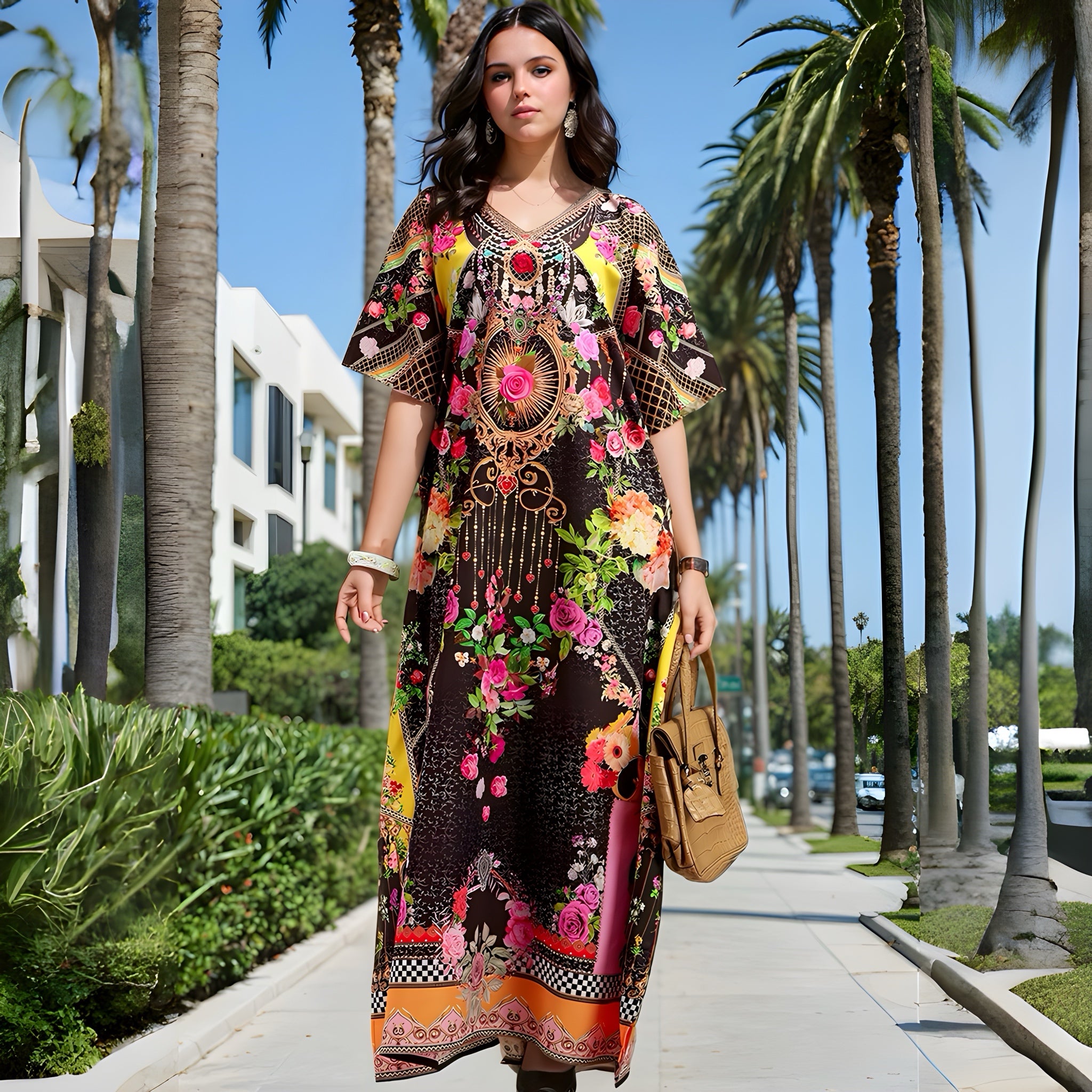 Black floral Embellished Maya kaftan Sizes Available AU 12-26