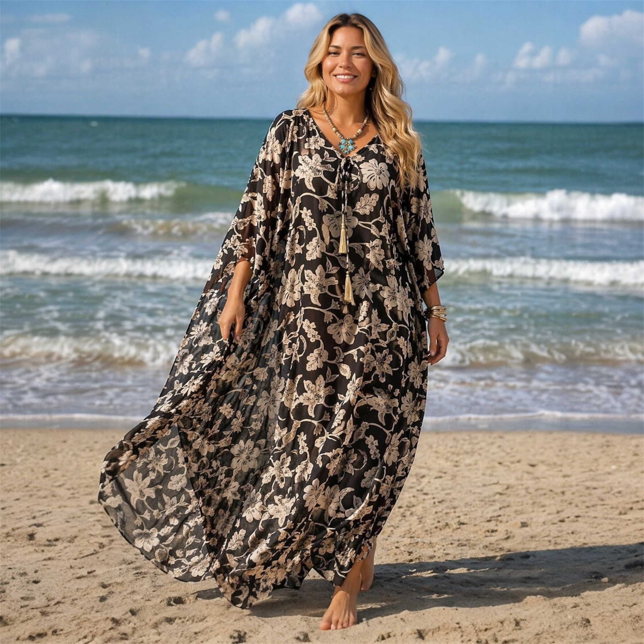Maya Black Hawaiian Boho kaftan - Sizes Available AU 16-30