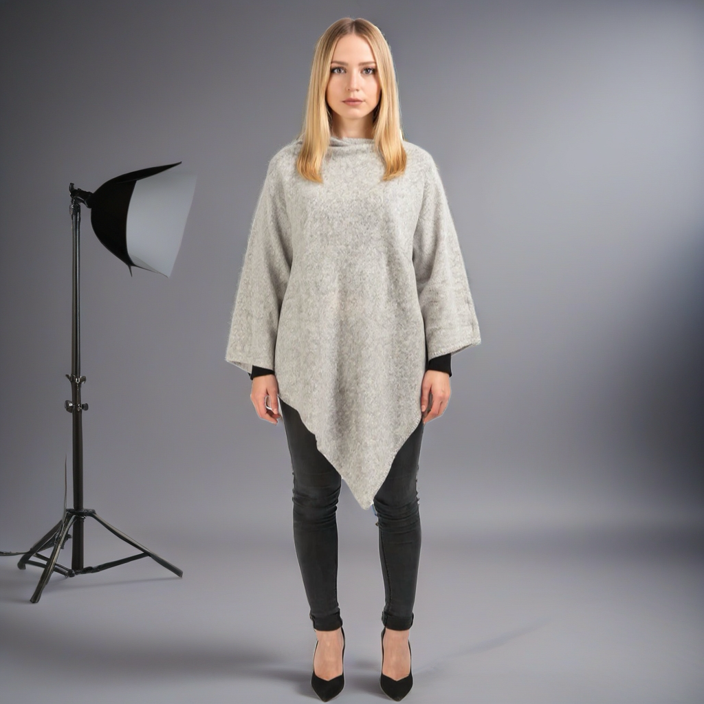 Grey 100% Cashmere Julian Poncho