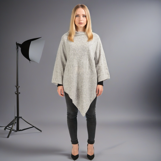 Grey 100% Cashmere Julian Poncho