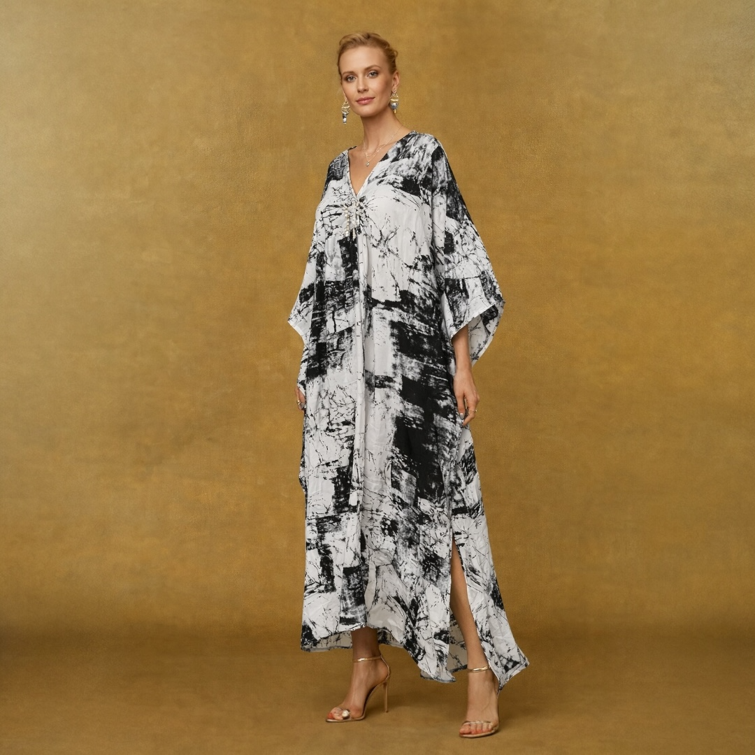 White Tropical Resort Cotton Bamboo Kaftan