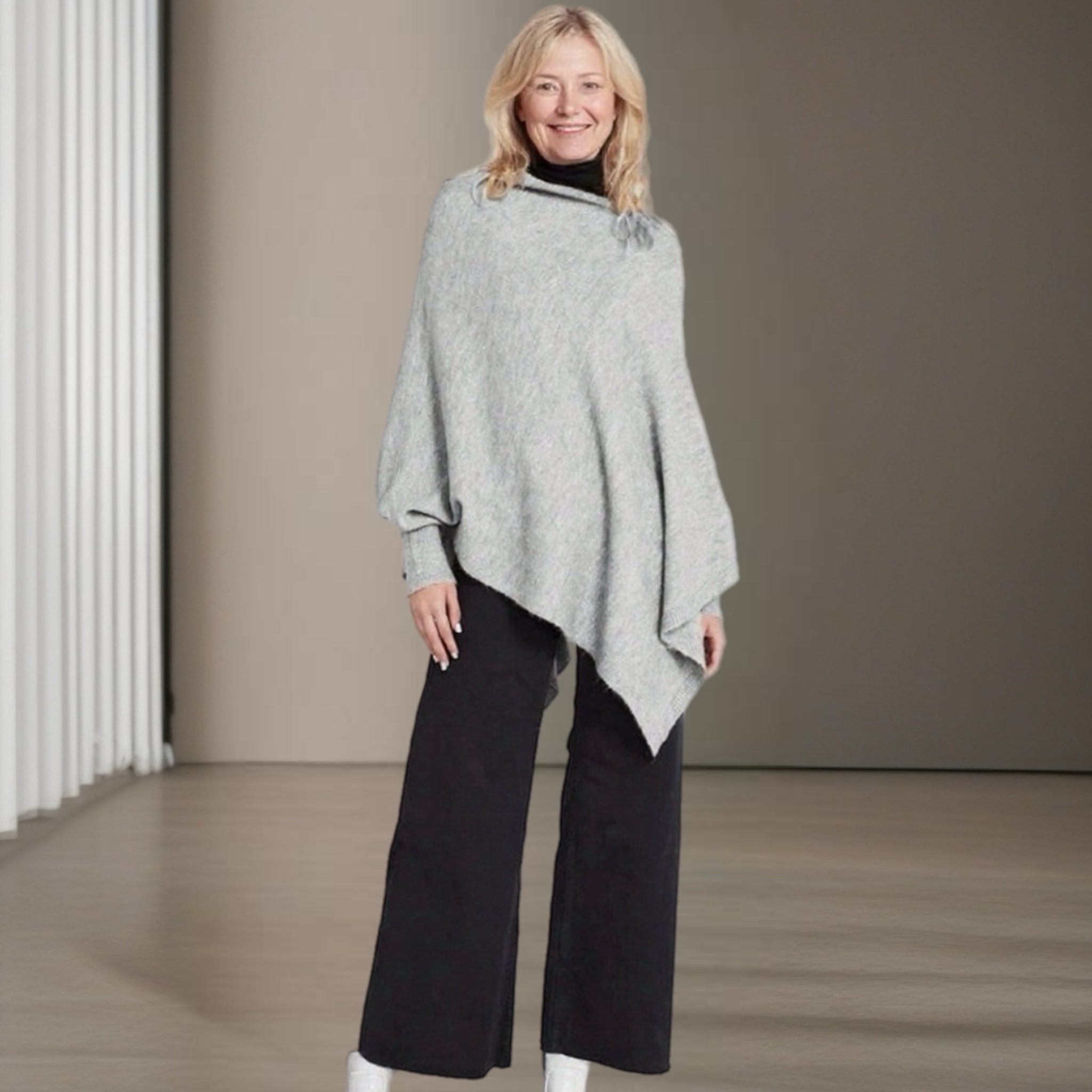 Grey 100% Cashmere Julian Poncho