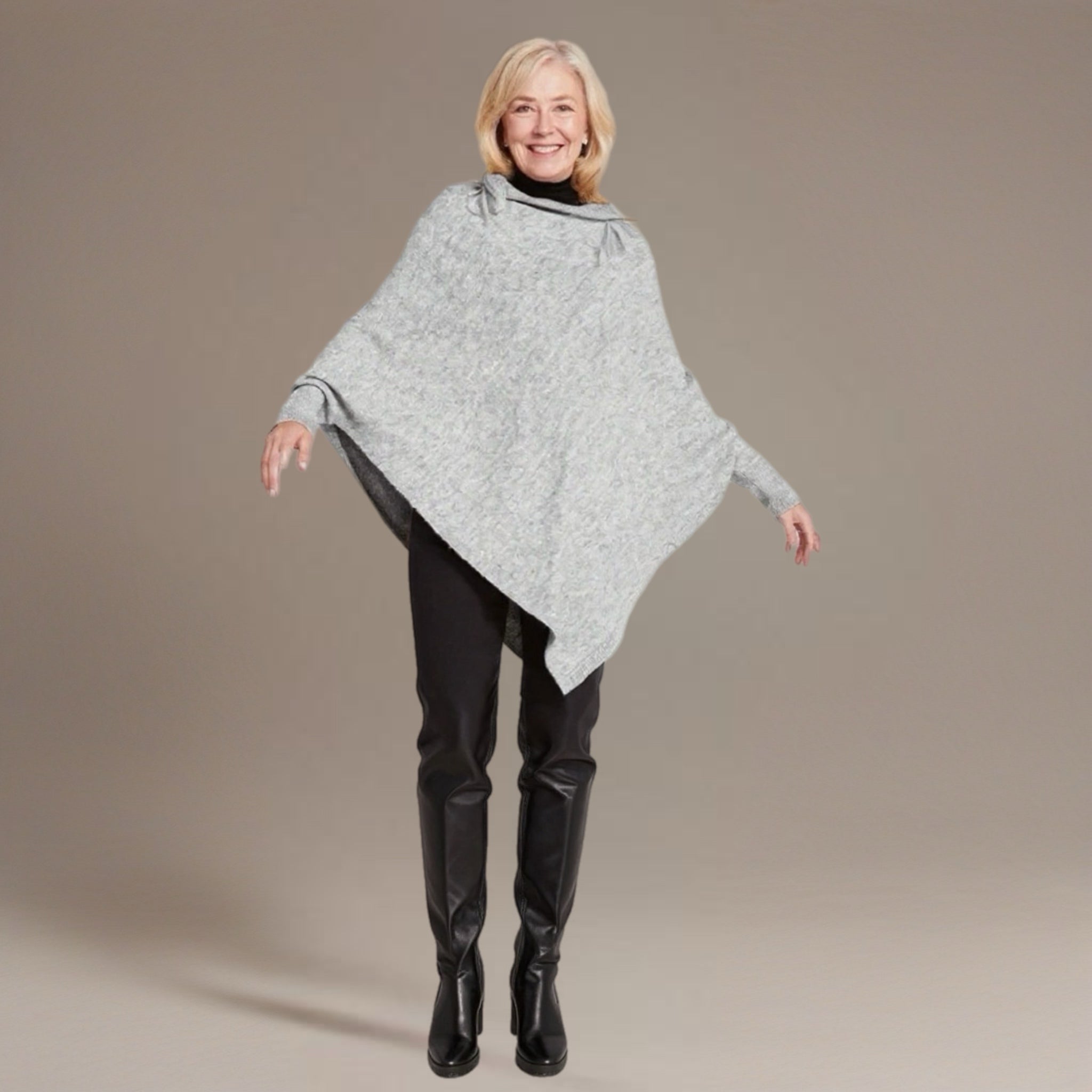Grey 100% Cashmere Julian Poncho