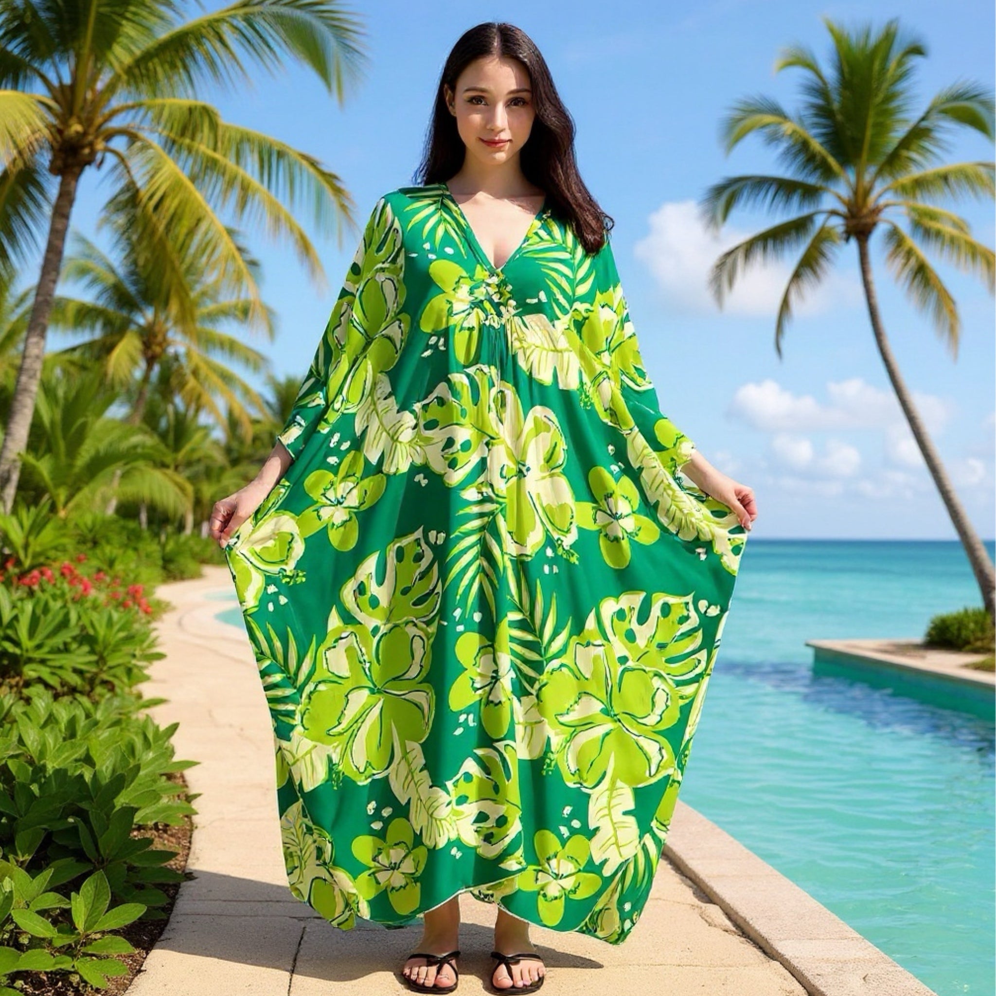 Tropical Resort Cotton Bamboo Maxi Dress