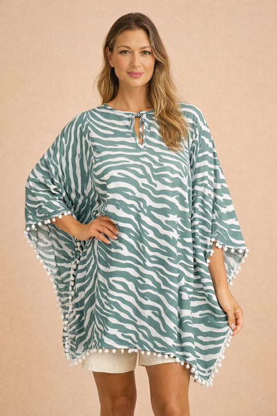 Grey Pom Pom Maya Top Tunic KaftanOSFA 14-26