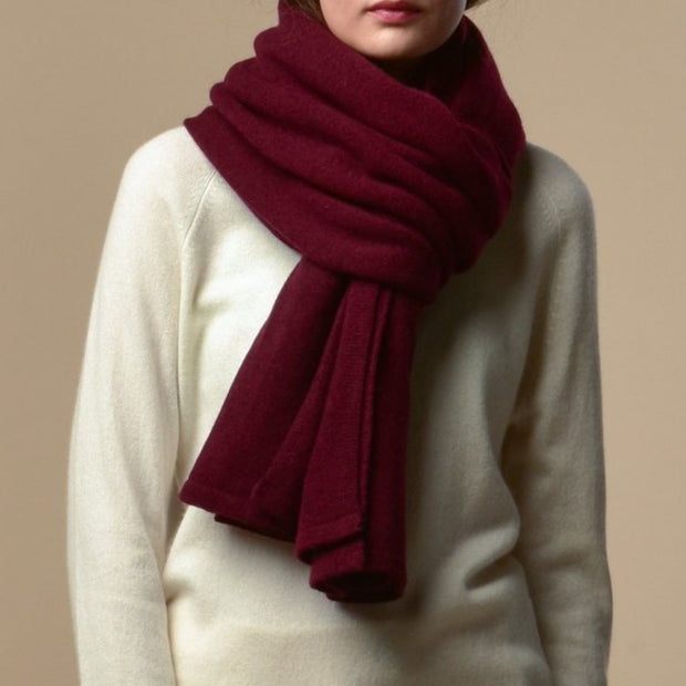 Burgundy 100% Cashmere 2 ply knitted Julian Wrap/ Scarf