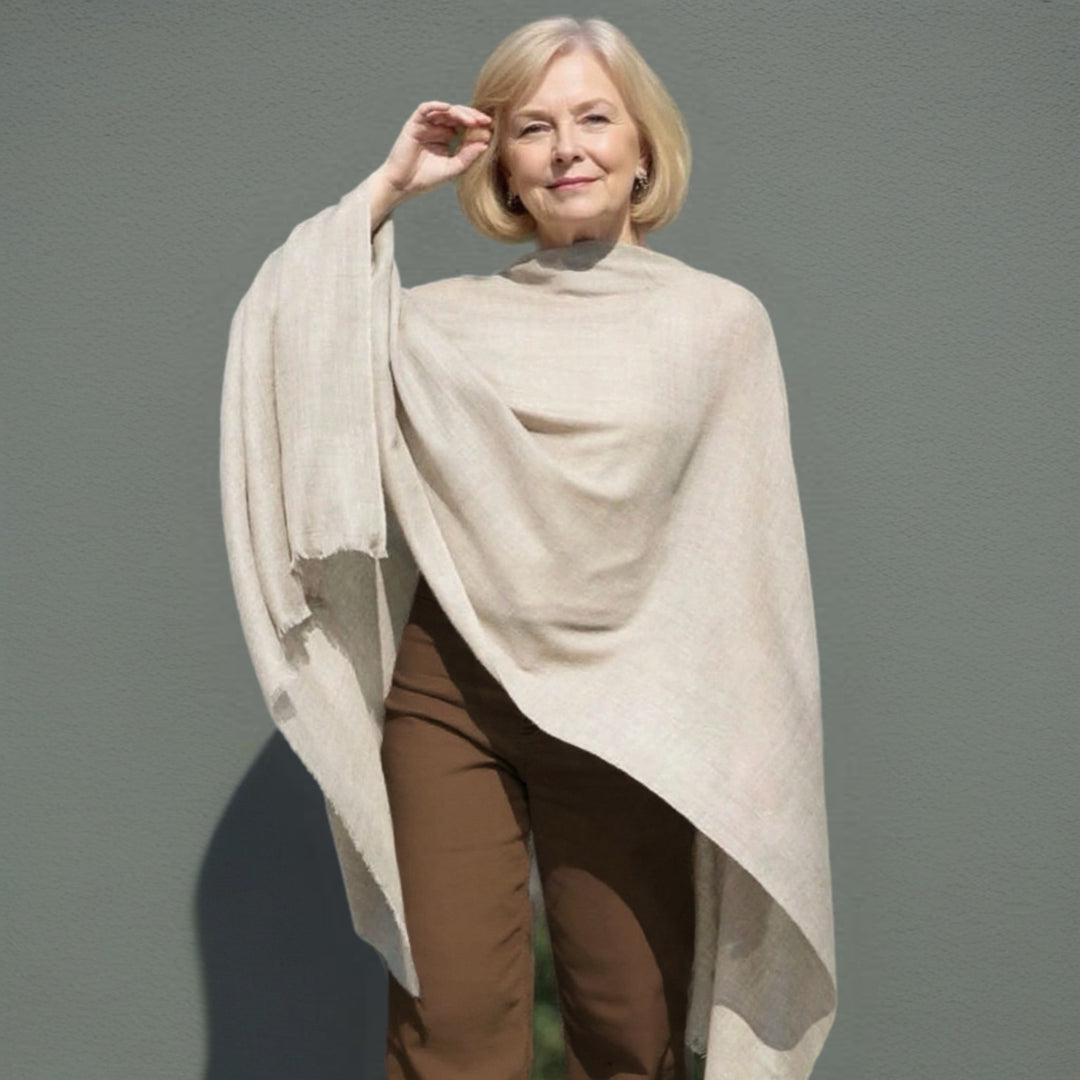 Beige Julian Oversized handwoven pure cashmere scarf