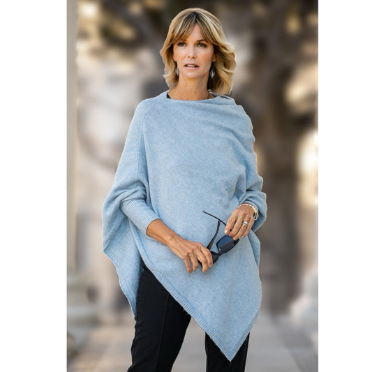 100% Cashmere Wool Oversized Julian Poncho-Ice Blue