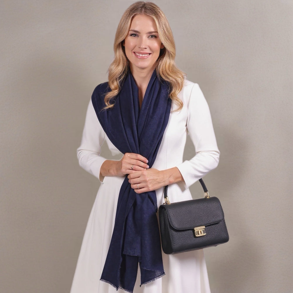 Navy Blue Julian 100% Ultra fine Pashmina cashmere oversized scarf/ wrap/ shawl