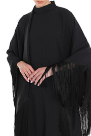 Fringed Formal Black MIDI Coco Bella Silk Blend kaftan Maxi