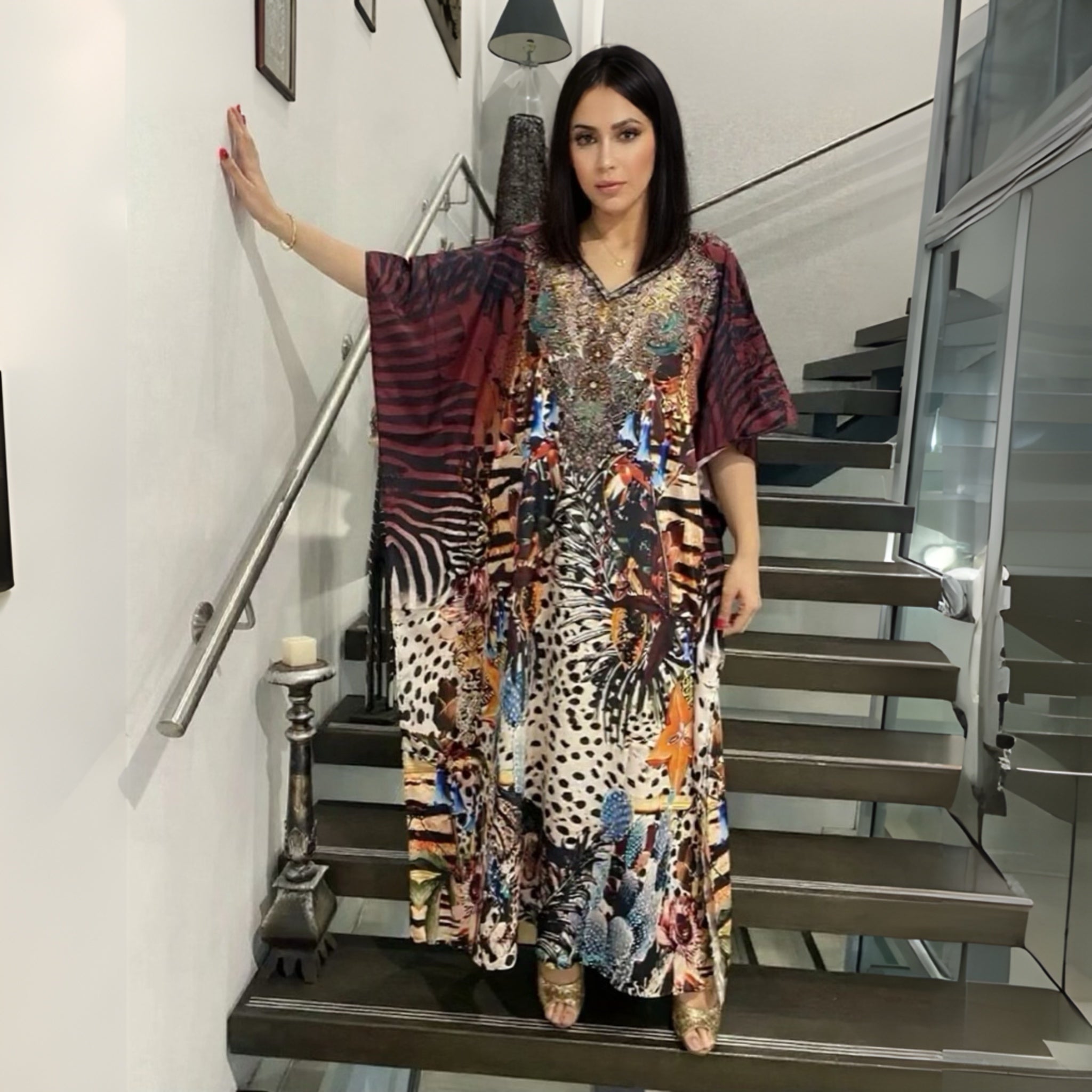 Maya Silk Mix Bling Kaftan.         Sizes Available AU 12-32