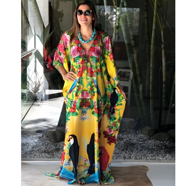 Colourful Maya Silk mix embellished kaftan AU 12-28