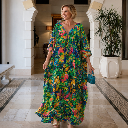 Rio’s Jenes Tropical 100% Viscose Silk Luxurious Coco Bella kaftan 12-26