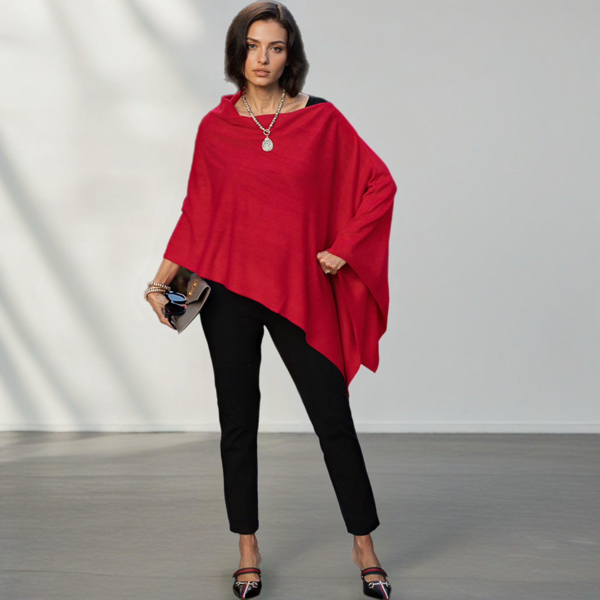 Women’s 100% Cashmere Oversized Red Julian Poncho