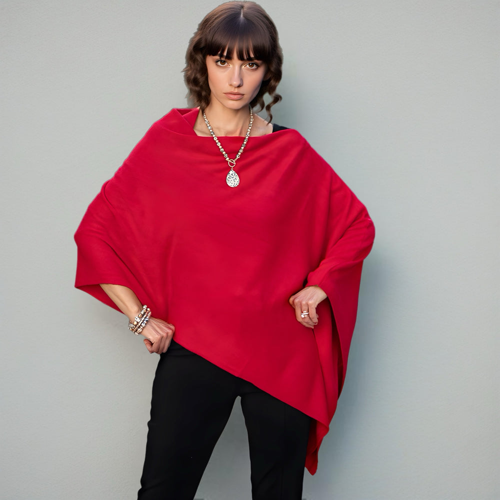 Women’s 100% Cashmere Oversized Red Julian Poncho