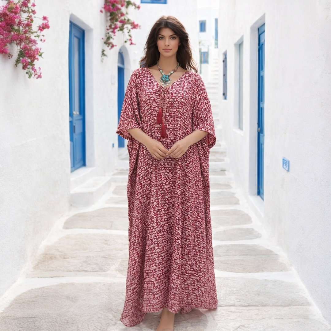 Red Maya Cotton Rayon kaftan - Sizes Available AU 14-30